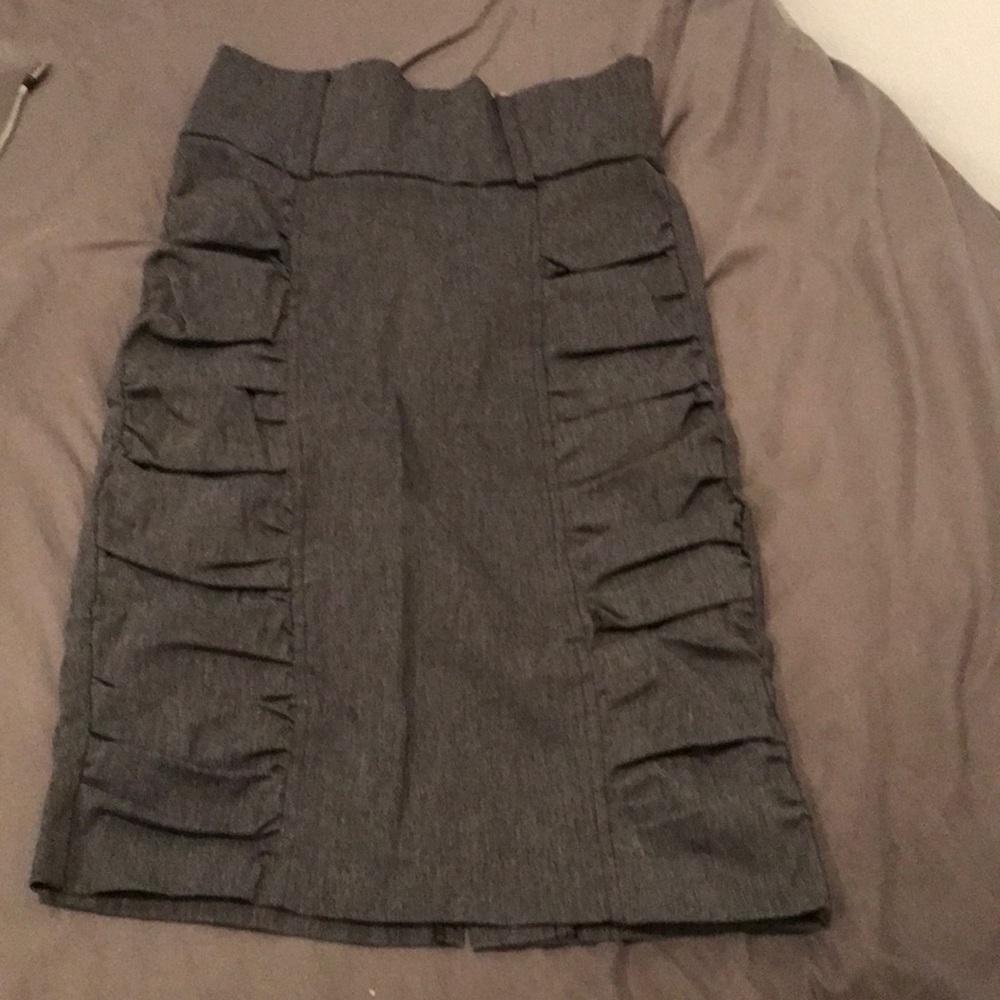 Grey Ruffled Pencil Skirt